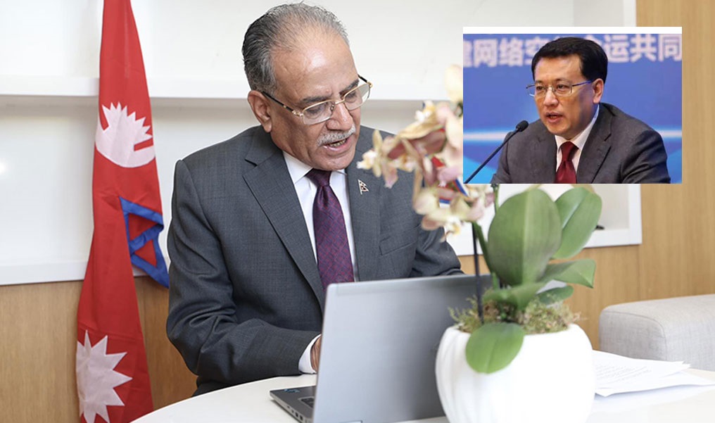 काठमाडौँ आएका चिनियाँ नेता र प्रचण्डबीच भिडियो वार्ता