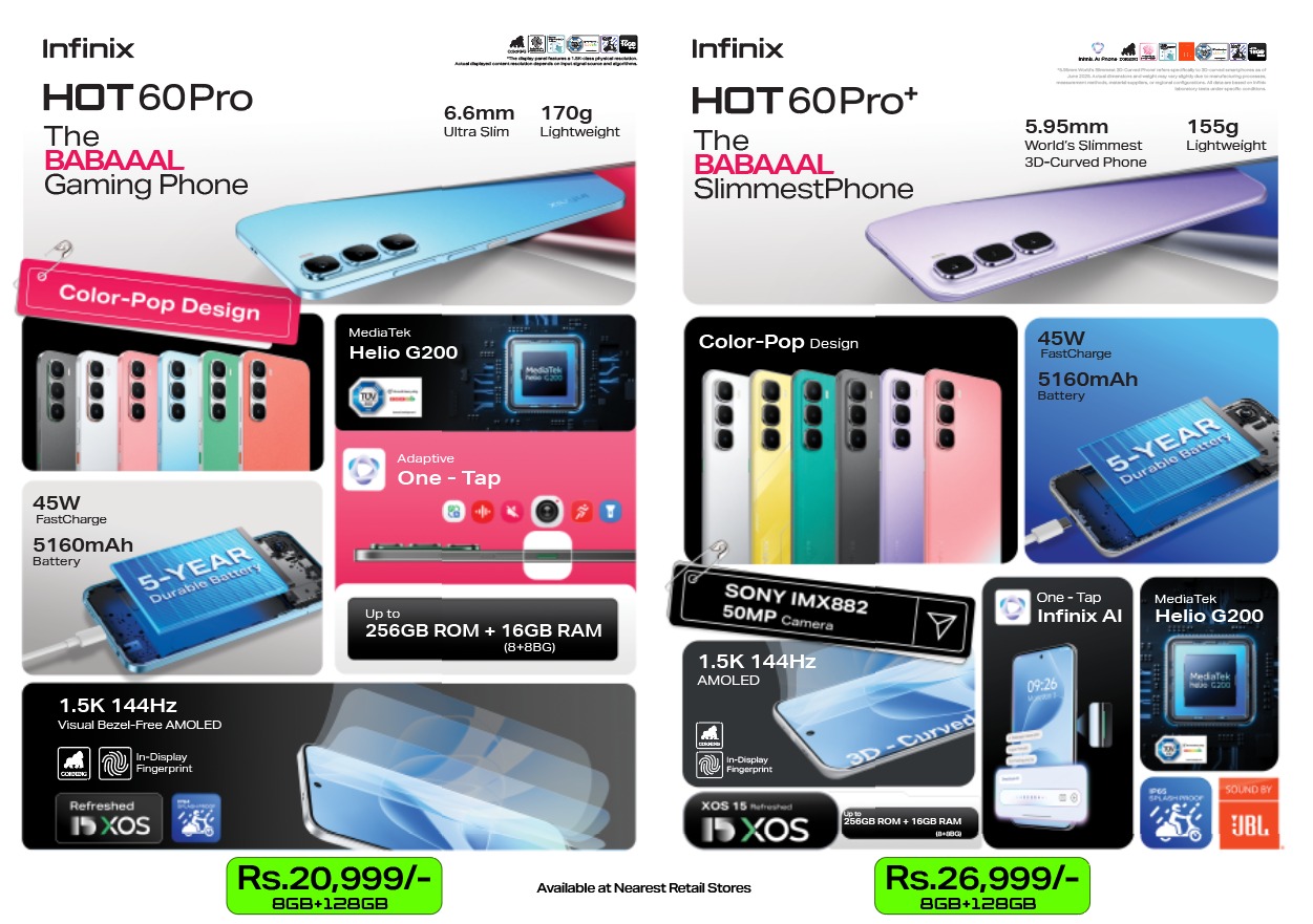 इन्फिनिक्सले ल्यायो हट ६० प्रो सिरिज, आकर्षक डिजाइन र शक्तिशाली फिचरसहित दुई नयाँ स्मार्टफोन